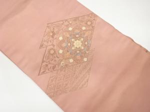 金駒刺繍華文に花唐草・菱模様名古屋帯